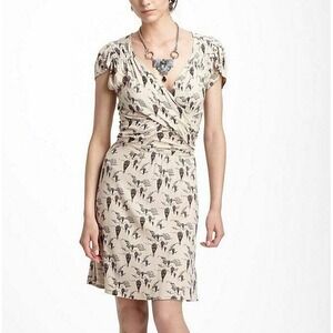 Leifnotes Anthropologie Up and Away Hot Air Balloon Print Wrap Dress Beige S